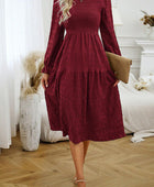 Round Neck Velvet Smocked Flounce Sleeve Dress - Body By J'ne