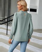 Frill Mock Neck Lantern Sleeve Blouse - Body By J'ne