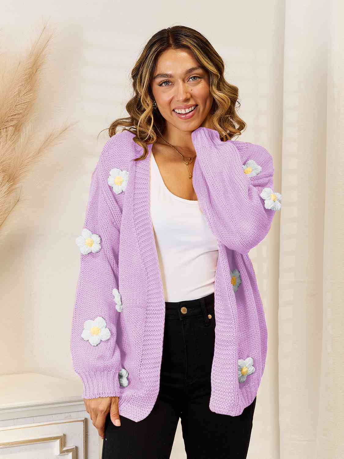 Flower Dropped Shoulder Open Front Cardigan - Body By J'ne