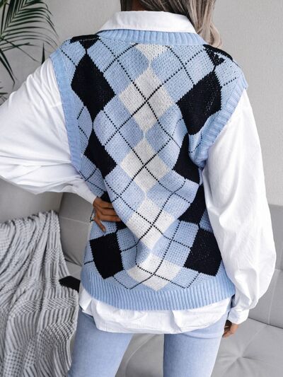 Plaid V-Neck Sweater Vest - Body By J'ne