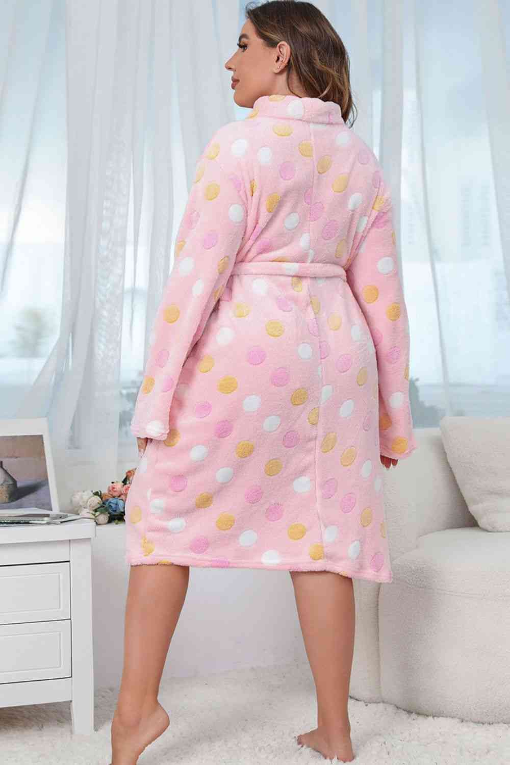 Plus Size Printed Tie Waist Robe with Pocket - Body By J'ne
