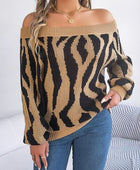 Off-Shoulder Animal Print Long Sleeve Sweater - Body By J'ne