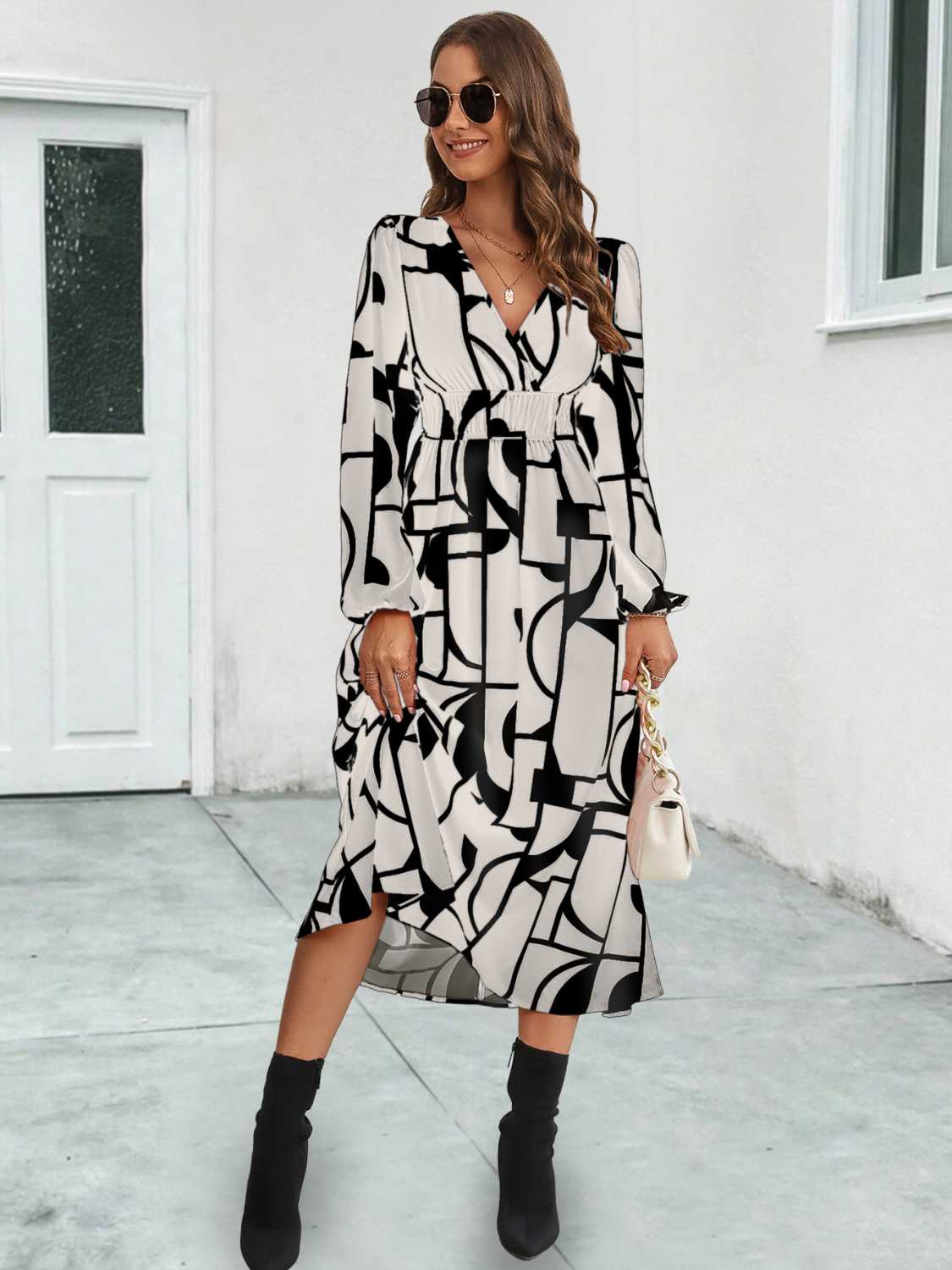 Surplice Neck Long Sleeve Midi Dress - Body By J'ne