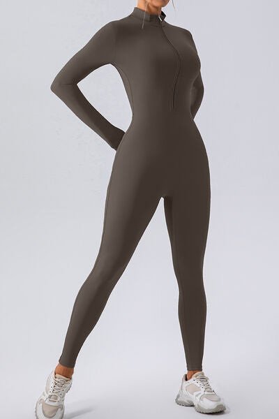 Half Zip Mock Neck Active Jumpsuit - Body By J'ne