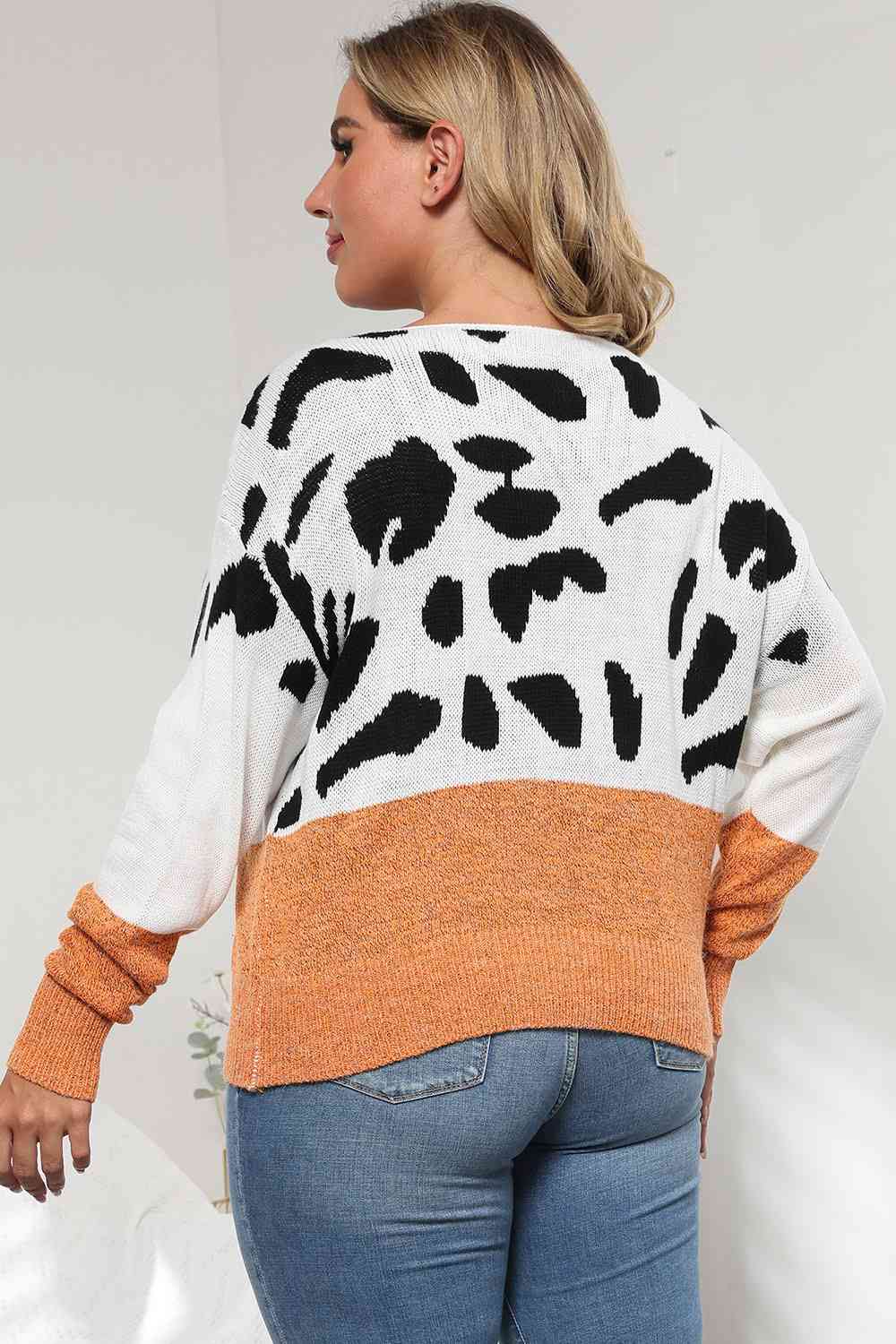 Plus Size Leopard Round Neck Long Sleeve Sweater - Body By J'ne