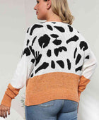 Plus Size Leopard Round Neck Long Sleeve Sweater - Body By J'ne