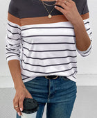 Striped Round Neck Long Sleeve T-Shirt - Body By J'ne