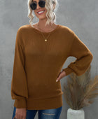 Tied Balloon Sleeve Round Neck Sweater - Body By J'ne