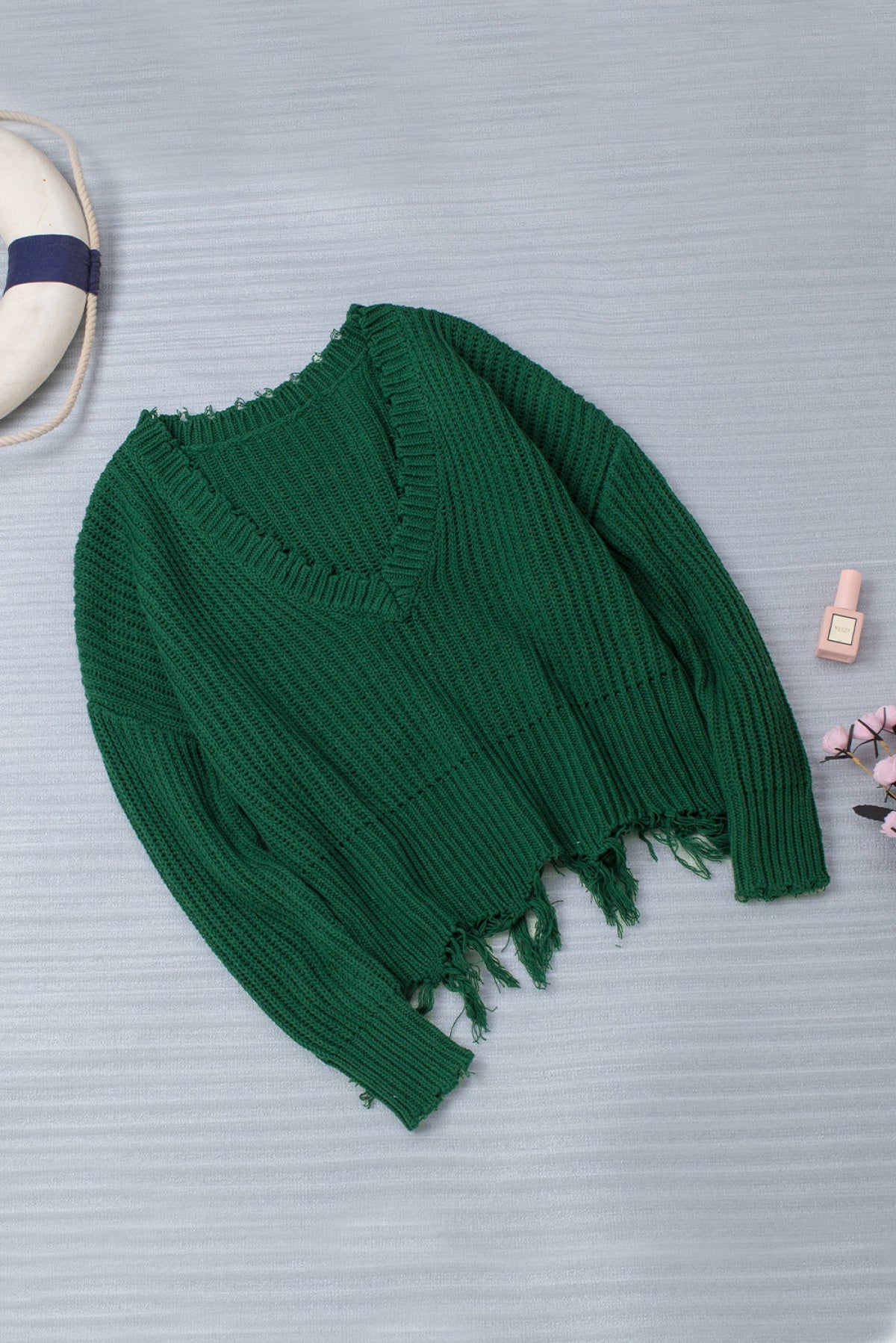 Green Tainted Love Cotton Distressed Sweater - Body By J'ne