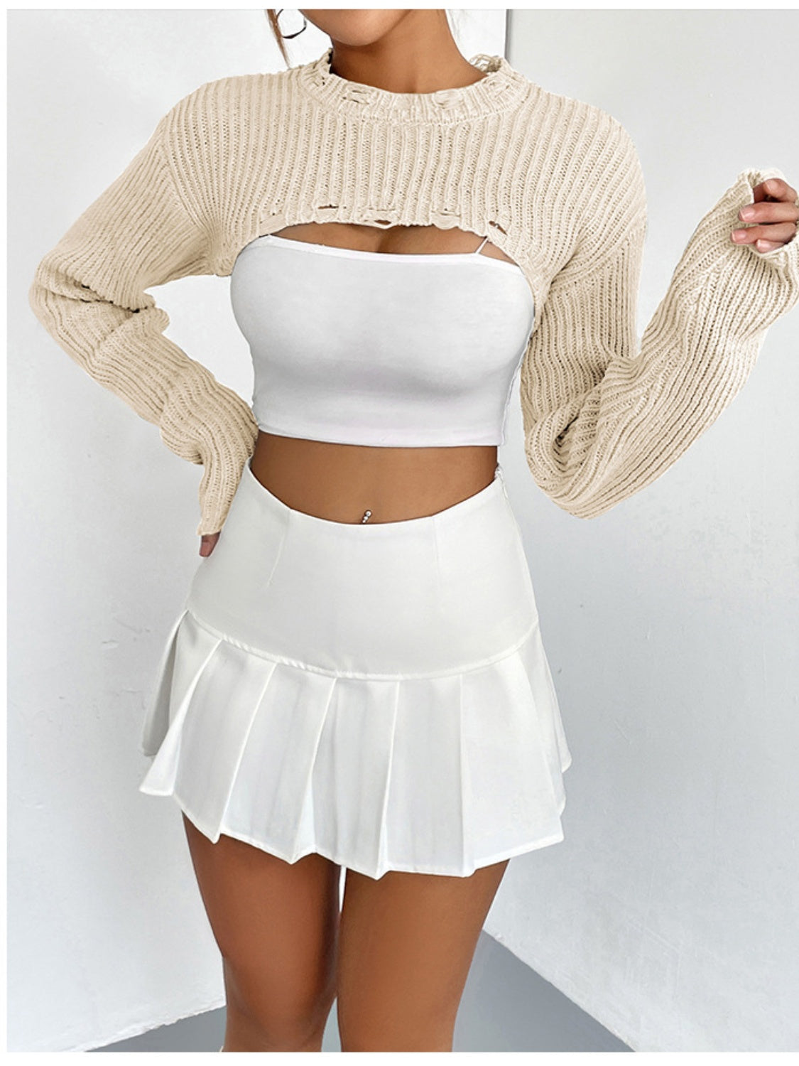 Distressed Long Sleeve Cropped Sweater - Body By J'ne
