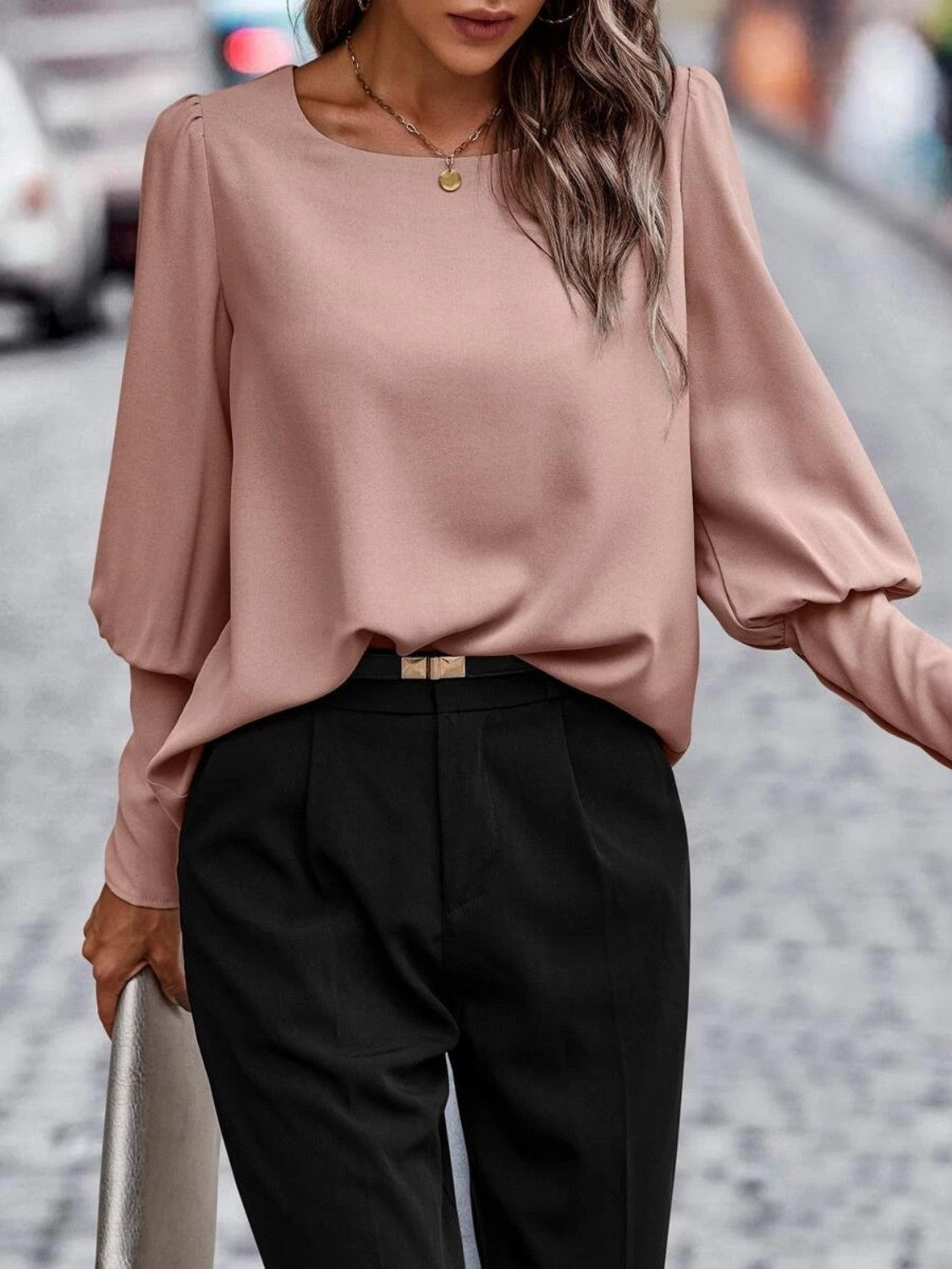 Round Neck Lantern Sleeve Blouse - Body By J'ne