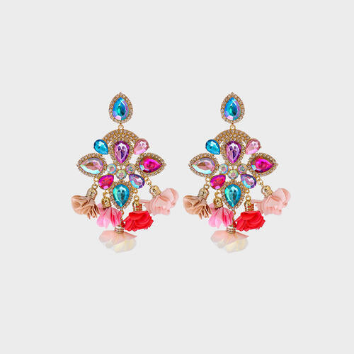 Flower Shape Rhinestone Alloy Dangle Earrings - Body By J'ne