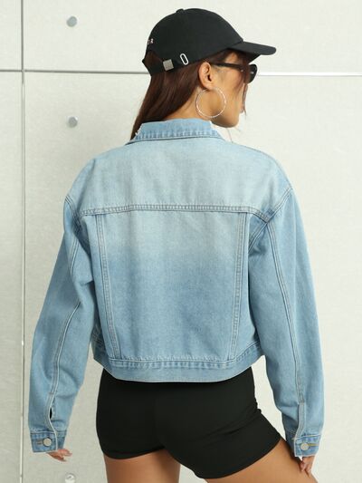 Distressed Button Up Denim Jacket with Pockets - Body By J'ne