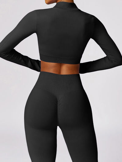 Zip Up Baseball Collar Outerwear and High Waist Pants Active Set - Body By J'ne