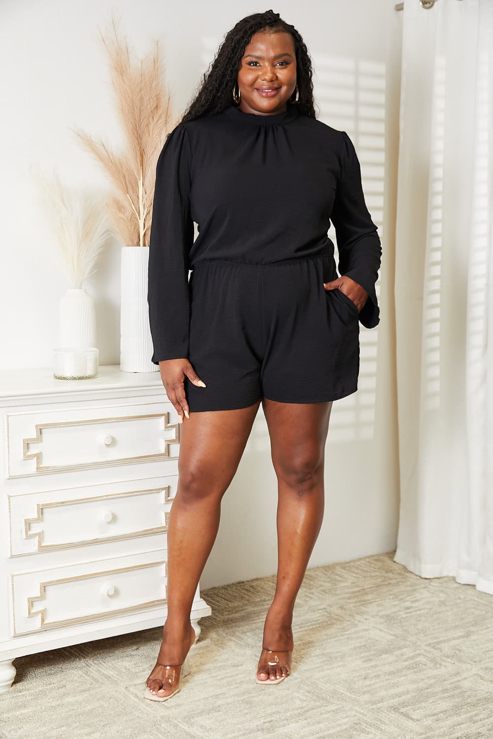 Full Size Open Back Romper with Pockets - Body By J'ne