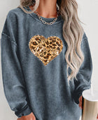 Heart Leopard Sequin Round Neck Sweatshirt - Body By J'ne