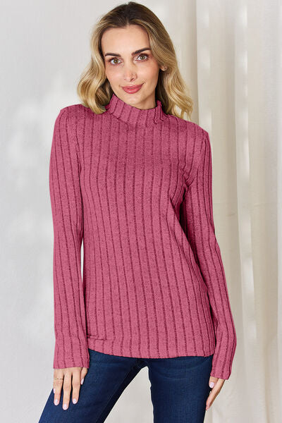 Full Size Ribbed Mock Neck Long Sleeve T-Shirt - Body By J'ne