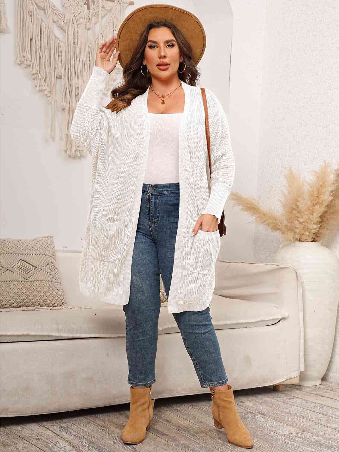 Plus Size Open Front Cardigan With Pockets - Body By J'ne