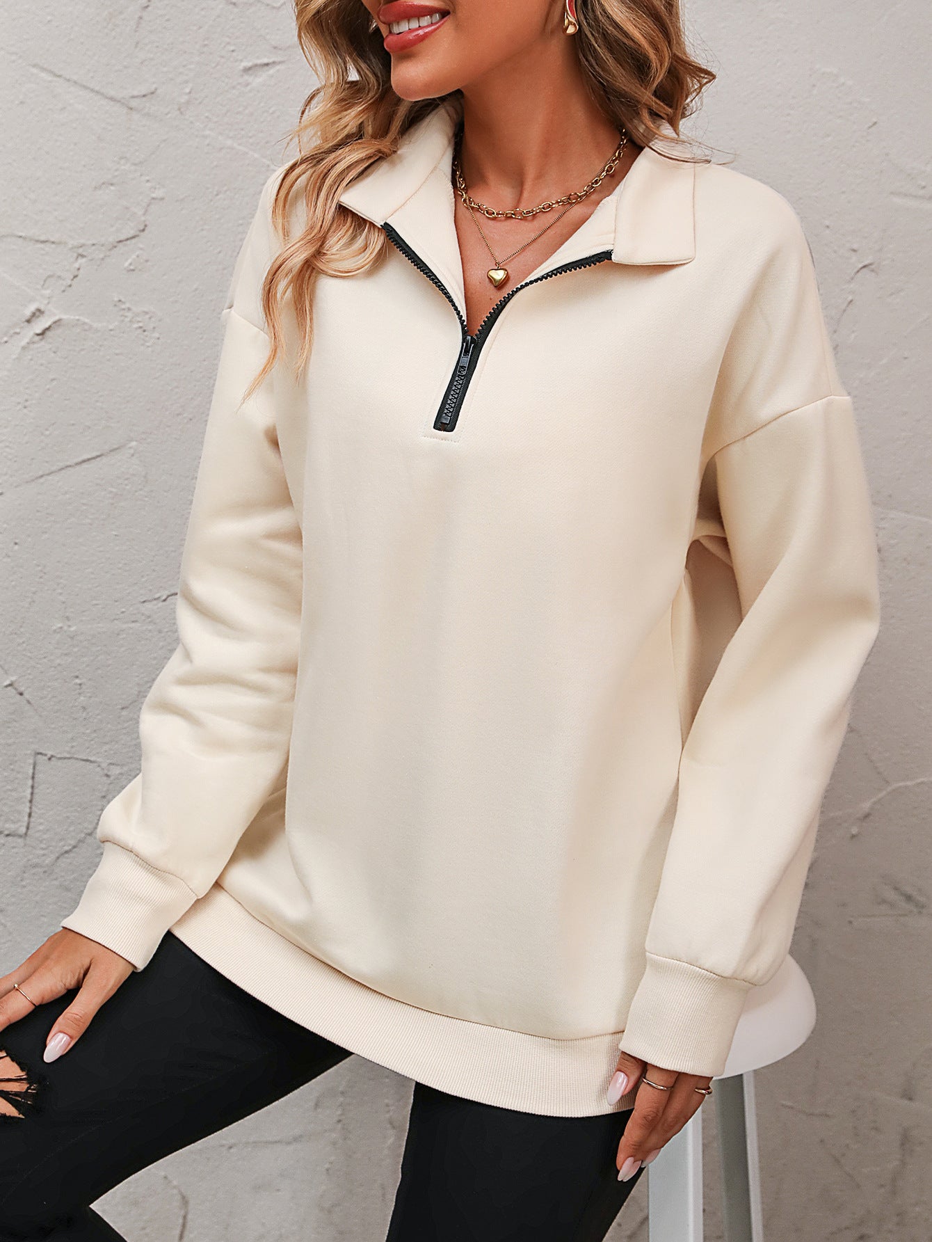 Zip-Up Dropped Shoulder Sweatshirt - Body By J'ne
