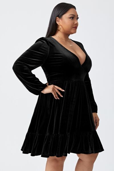 Plus Size Plunge Long Sleeve Mini Dress - Body By J'ne