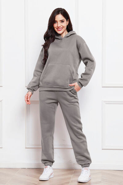 Drop Shoulder Long Sleeve Hoodie and Pants Set - Body By J'ne