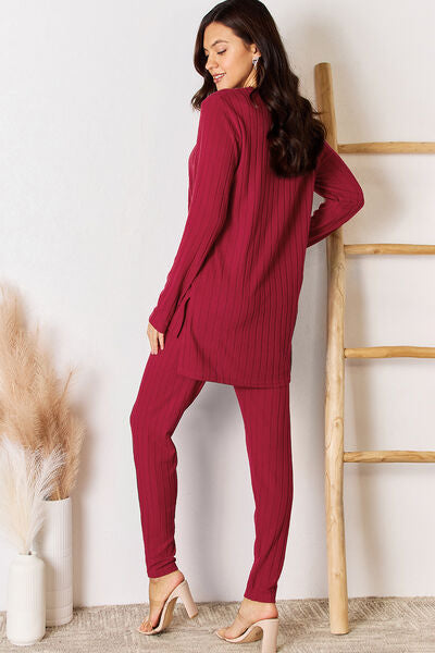 Basic Bae Full Size Notched Long Sleeve Top and Pants Set - Body By J'ne