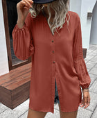 Notched Neck Balloon Sleeve Shirt - Body By J'ne