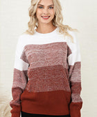 Color Block Round Neck Long Sleeve Sweater - Body By J'ne