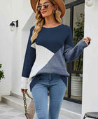 Color Block Round Neck Sweater - Body By J'ne