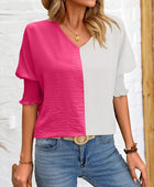 Contrast V-Neck Lantern Sleeve Blouse - Body By J'ne