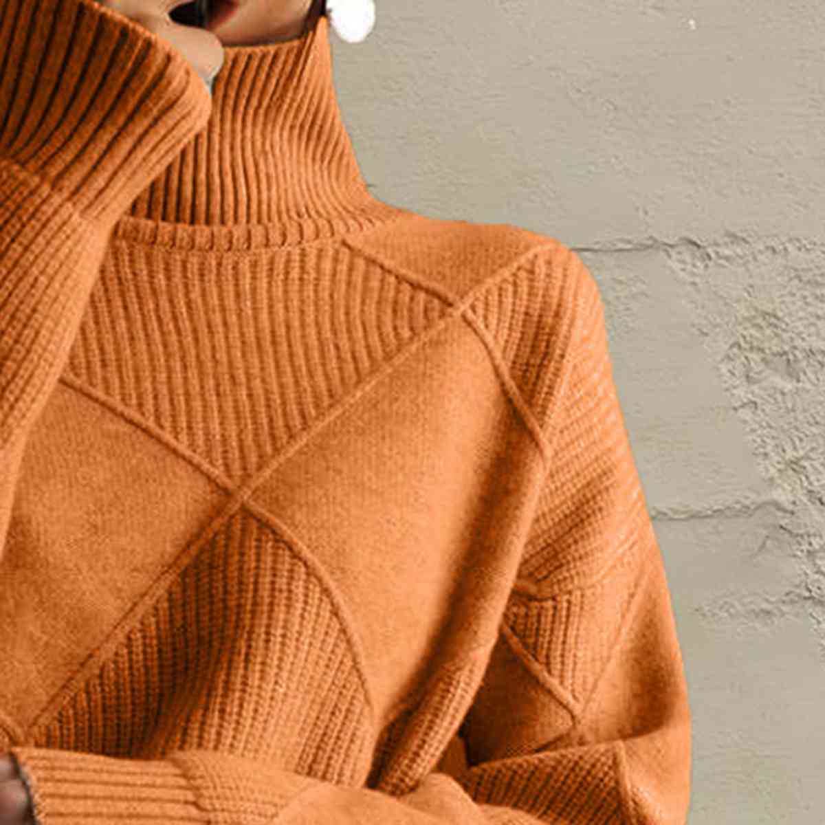 Geometric Turtleneck Long Sleeve Sweater - Body By J'ne