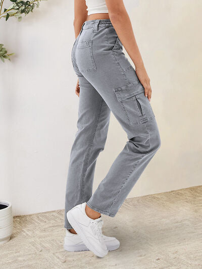 Buttoned Straight Jeans with Cargo Pockets - Body By J'ne