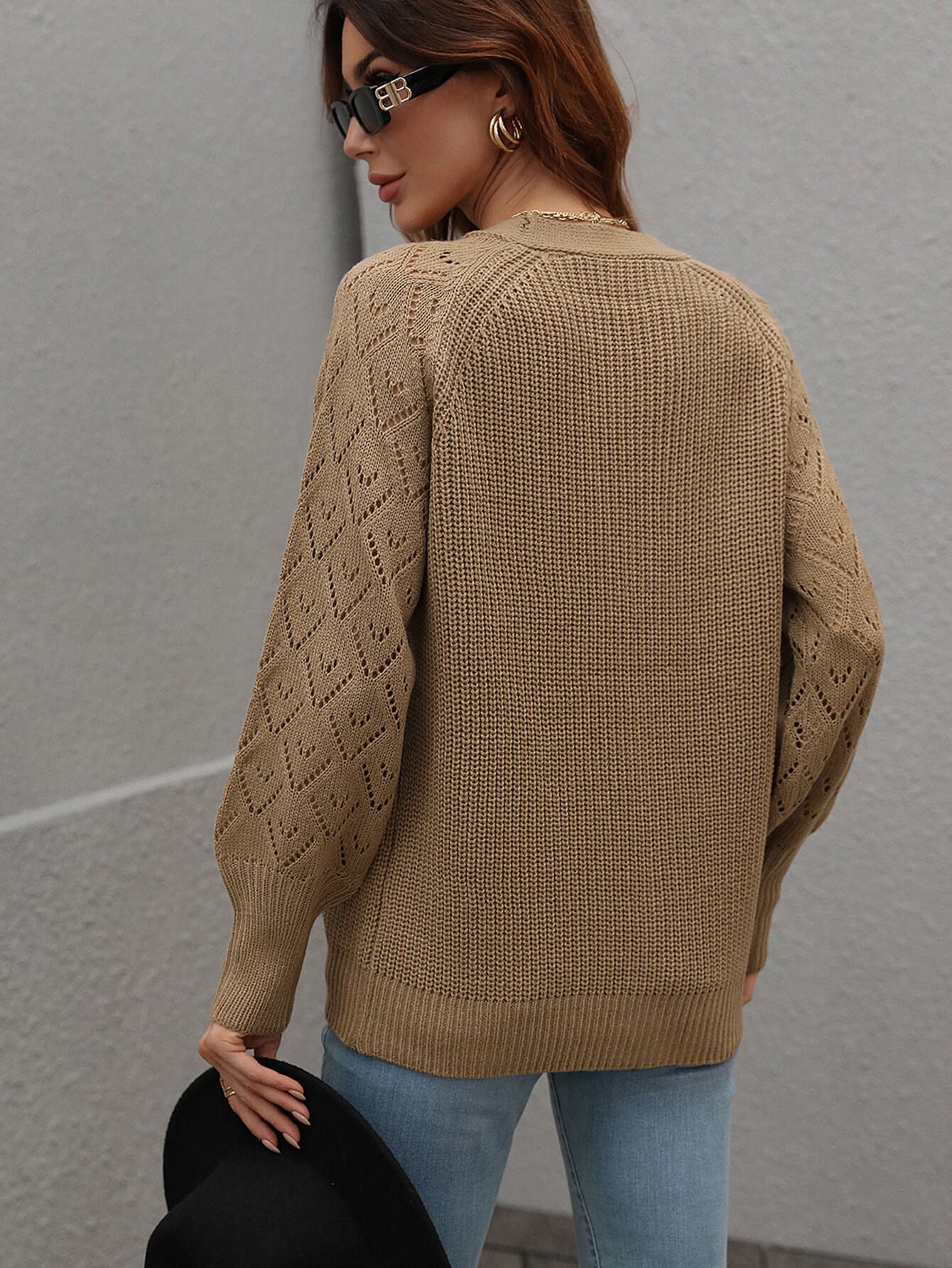 Rib-Knit Plunge Raglan Sleeve Cardigan - Body By J'ne