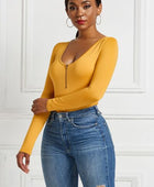 Half Zip Scoop Neck Long Sleeve Bodysuit - Body By J'ne