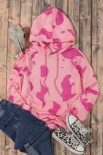 Printed Drawstring Kangaroo Pocket Hoodie - Body By J'ne