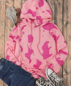 Printed Drawstring Kangaroo Pocket Hoodie - Body By J'ne