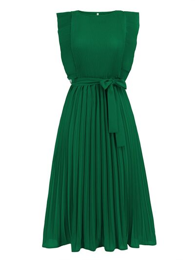 Tied Round Neck Pleated Midi Dress - Body By J'ne