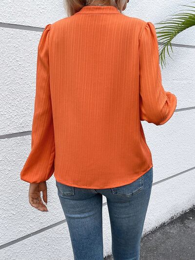 Notched Balloon Sleeve Blouse - Body By J'ne