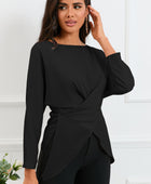 Boat Neck Back Tie Long Sleeve Satin Blouse - Body By J'ne