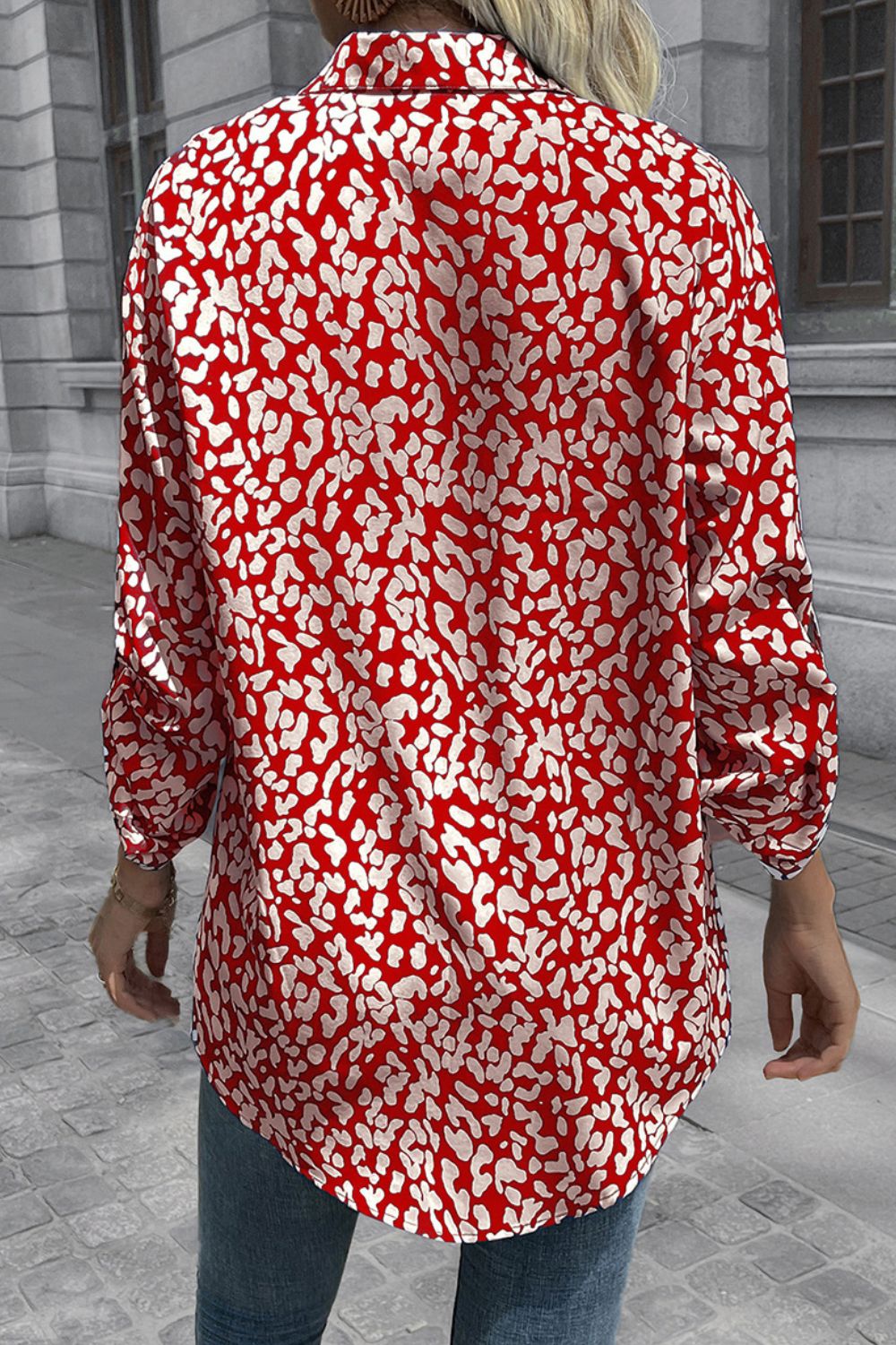 Leopard Roll-Tap Sleeve Shirt - Body By J'ne