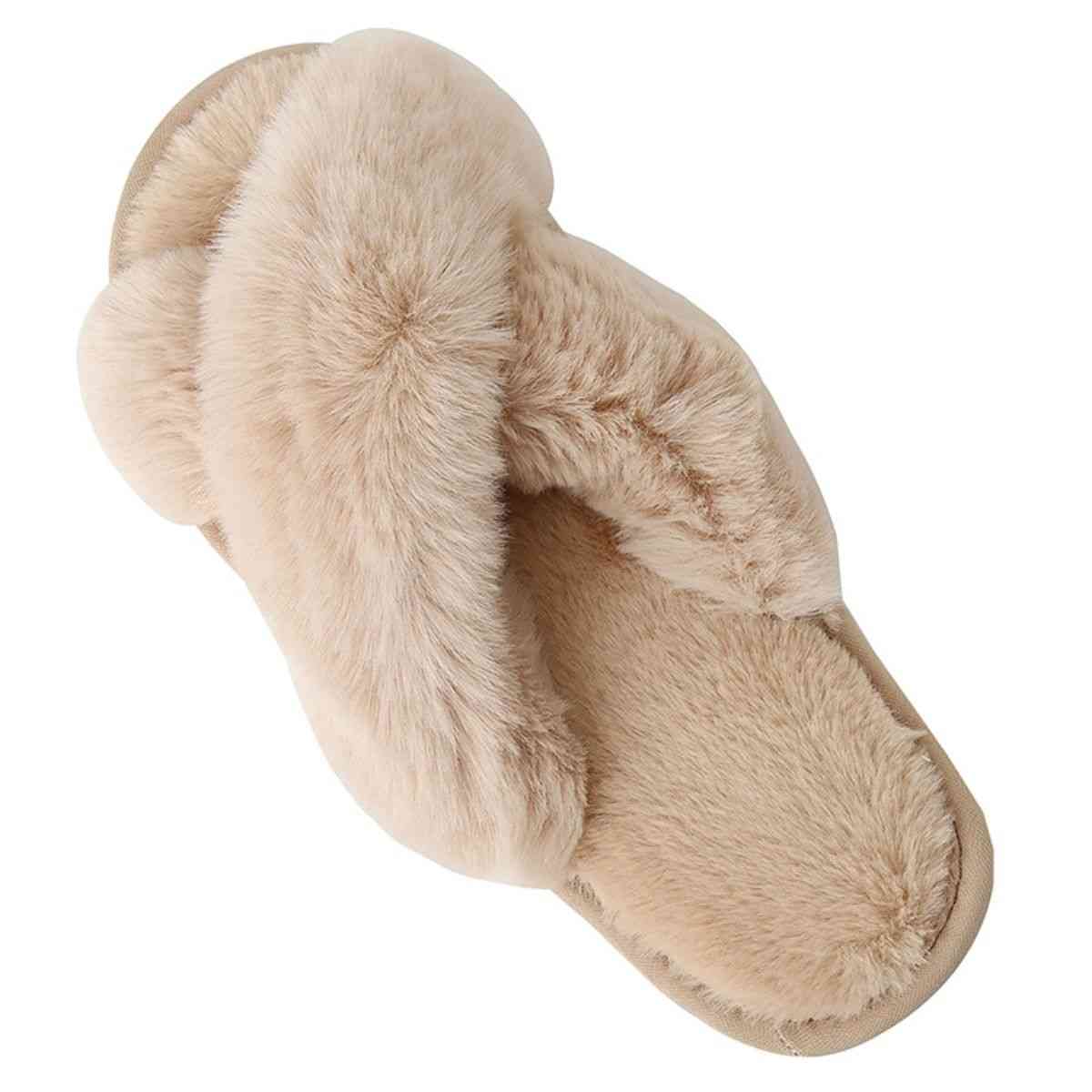 Faux Fur Crisscross Strap Slippers - Body By J'ne
