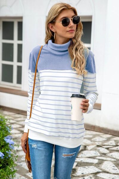 Striped Contrast Turtleneck Sweater - Body By J'ne