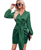 Solid Wrapped Balloon Sleeve Tie Waist Dress - Body By J'ne