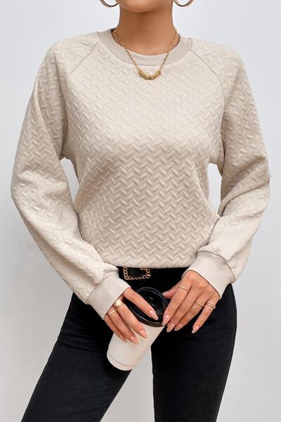 Texture Round Neck Long Sleeve Sweatshirt - Body By J'ne