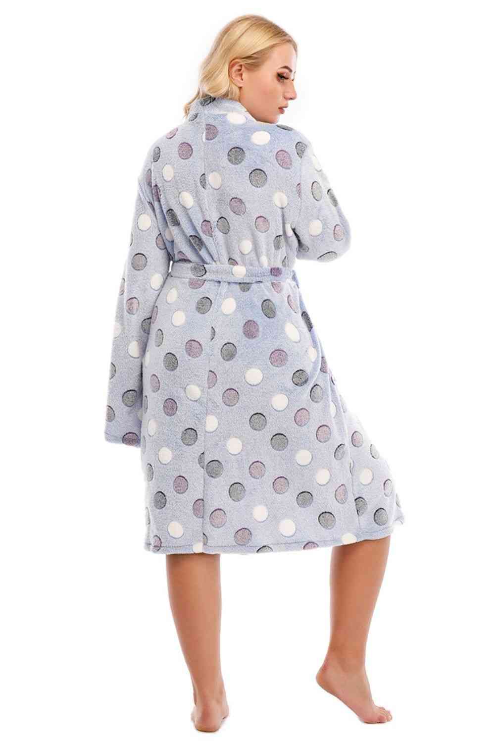 Plus Size Printed Tie Waist Robe with Pocket - Body By J'ne