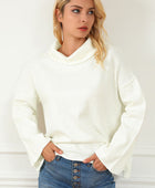 Slit Mock Neck Dropped Shoulder Sweater - Body By J'ne