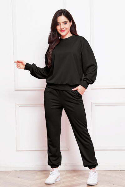 Round Neck Long Sleeve Sweatshirt and Pants Set - Body By J'ne