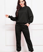 Round Neck Long Sleeve Sweatshirt and Pants Set - Body By J'ne