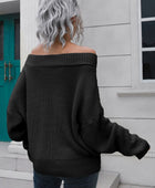 Off-Shoulder Ribbed Long Sleeve Pullover Sweater - Body By J'ne