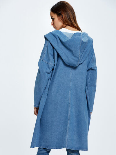 Button Up Dropped Shoulder Hooded Denim Top - Body By J'ne